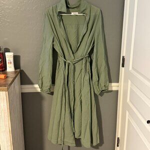 Nine West Long Sleeve Button Collared Tie Dress